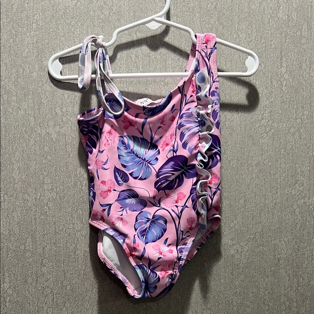 Pink and Purple One Piece Swimwear with Floral Pattern